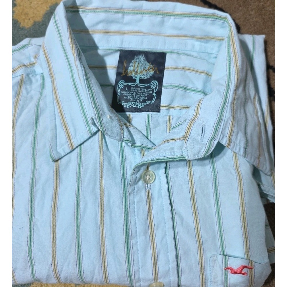 Vtg Hollister California Mens L Blue Striped Button Down Shirt Preppy Surf Y2K